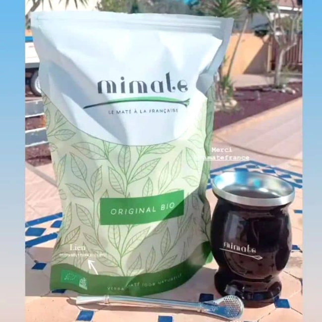 sachet de maté bio avec calebasse au soleil